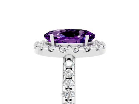 White gold Oval Cut Amethyst Pavé Halo Ring with Four-Prong Setting_17