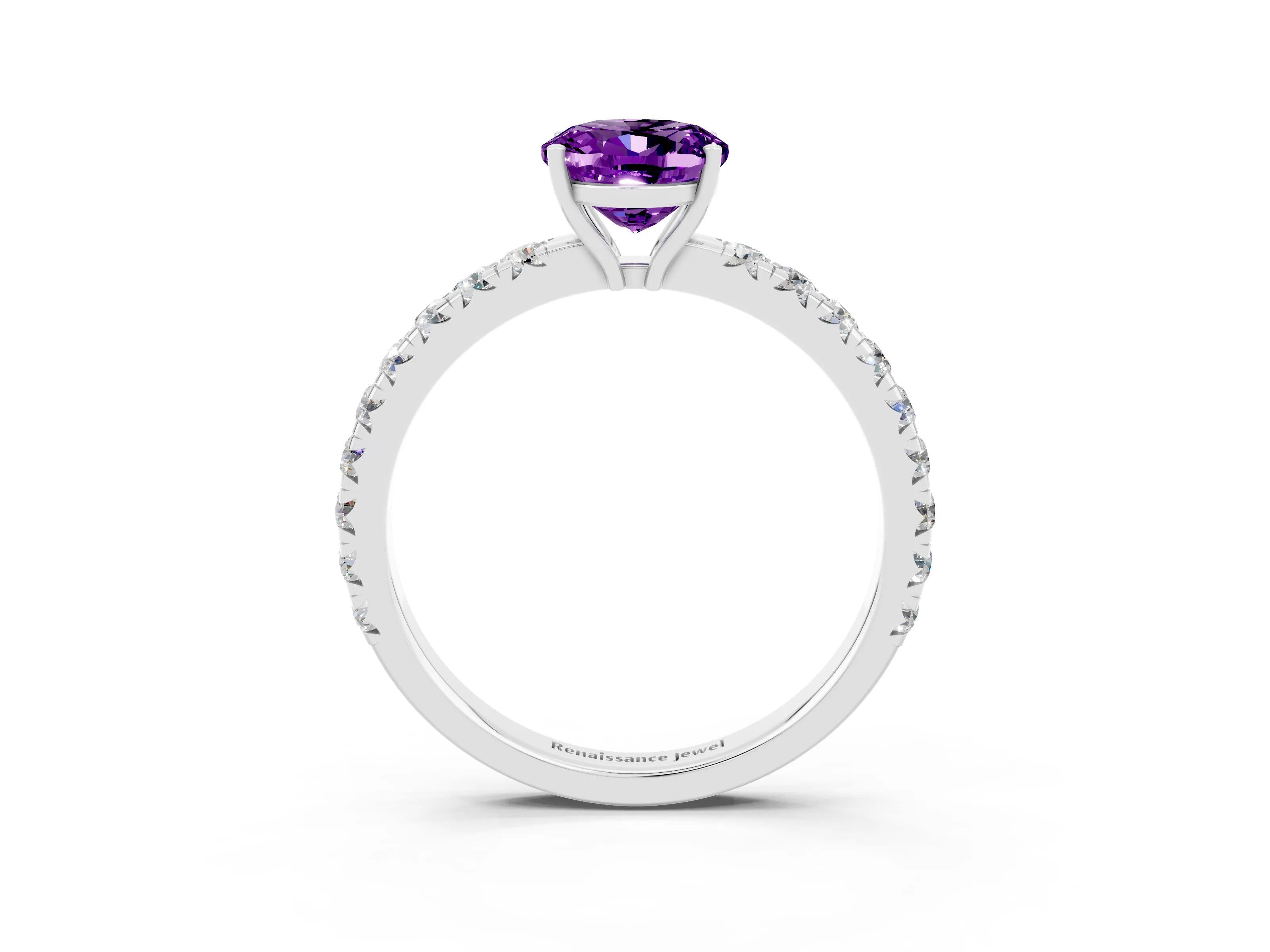 White gold Oval Cut Amethyst Pavé Solitaire Engagement Ring with Four-Prong Setting_15
