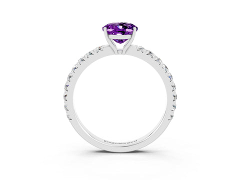 White gold Oval Cut Amethyst Pavé Solitaire Engagement Ring with Four-Prong Setting_15