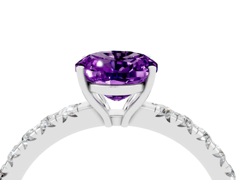 White gold Oval Cut Amethyst Pavé Solitaire Engagement Ring with Four-Prong Setting_16