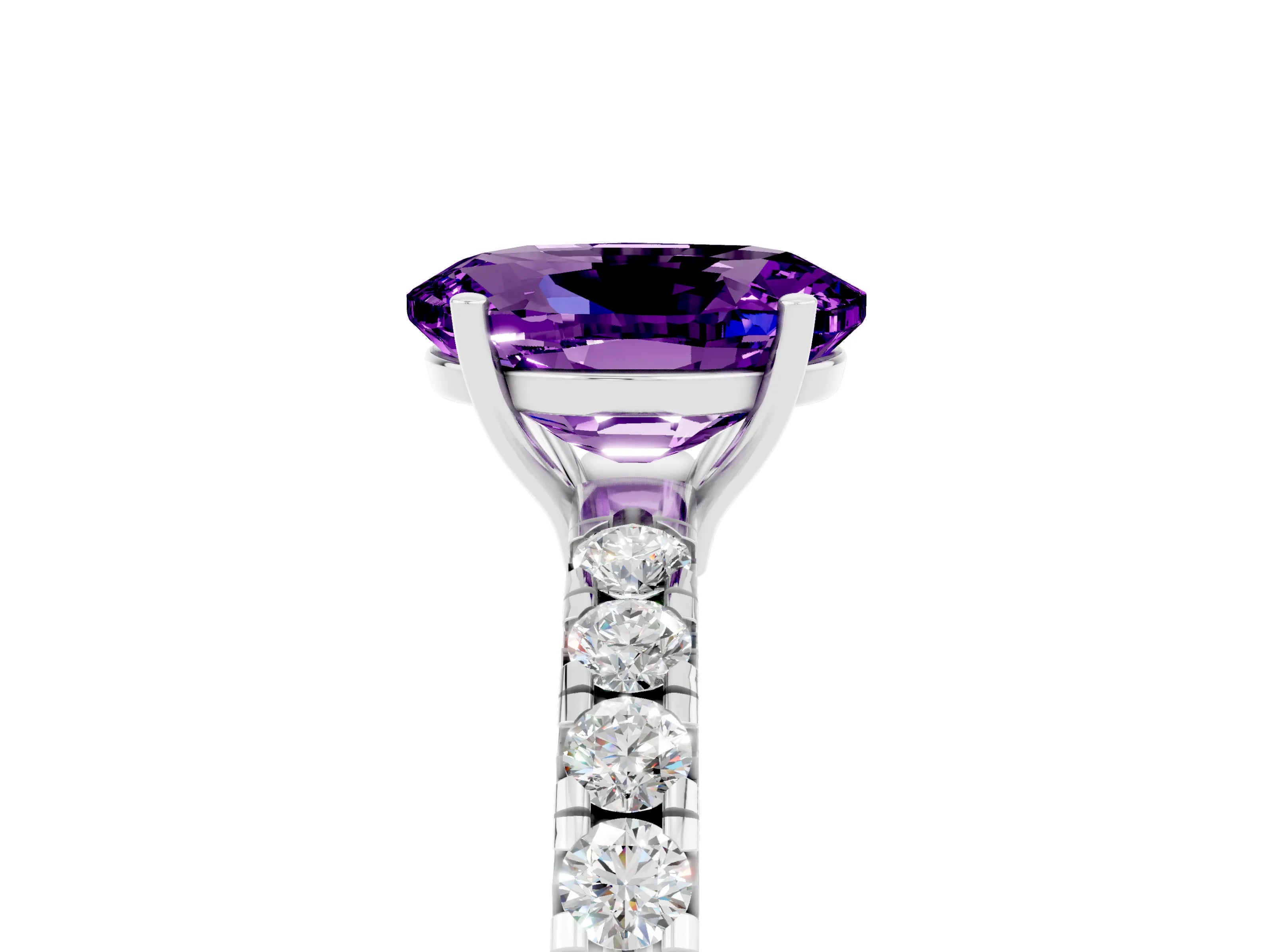 White gold Oval Cut Amethyst Pavé Solitaire Engagement Ring with Four-Prong Setting_17