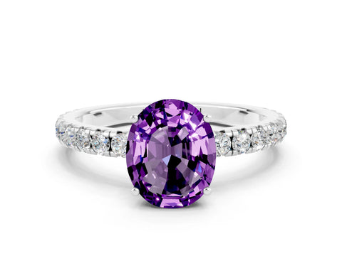 White gold Oval Cut Amethyst Pavé Solitaire Engagement Ring with Four-Prong Setting_18
