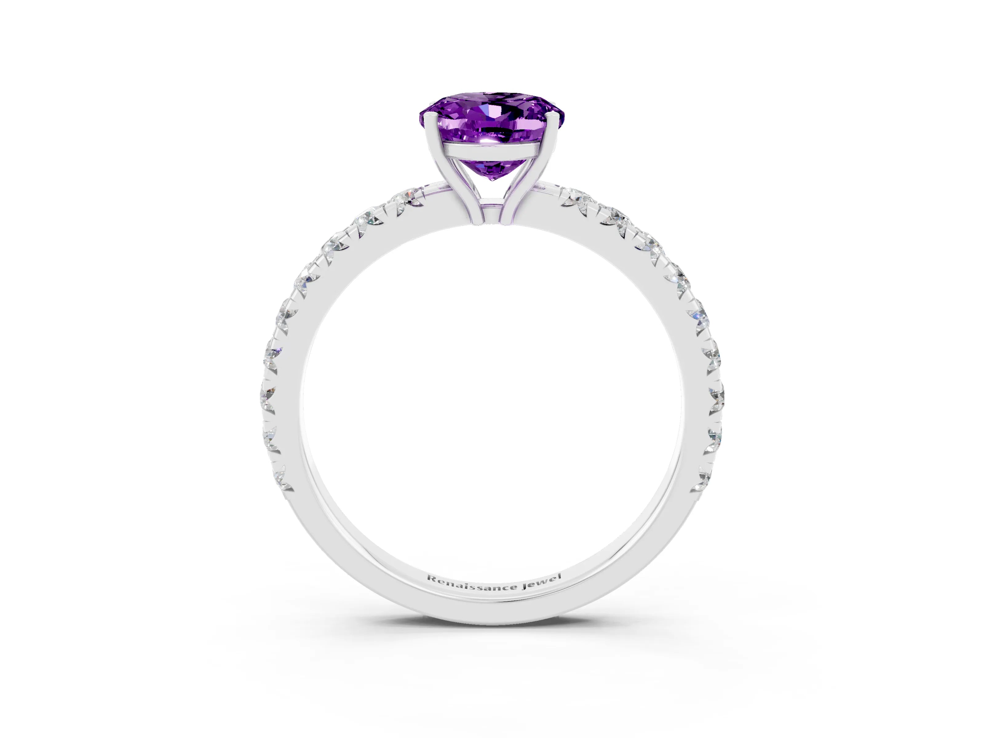 White gold Oval Cut Amethyst Pavé Solitaire Engagement Ring with Four-Prong Setting_21