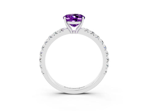 White gold Oval Cut Amethyst Pavé Solitaire Engagement Ring with Four-Prong Setting_21