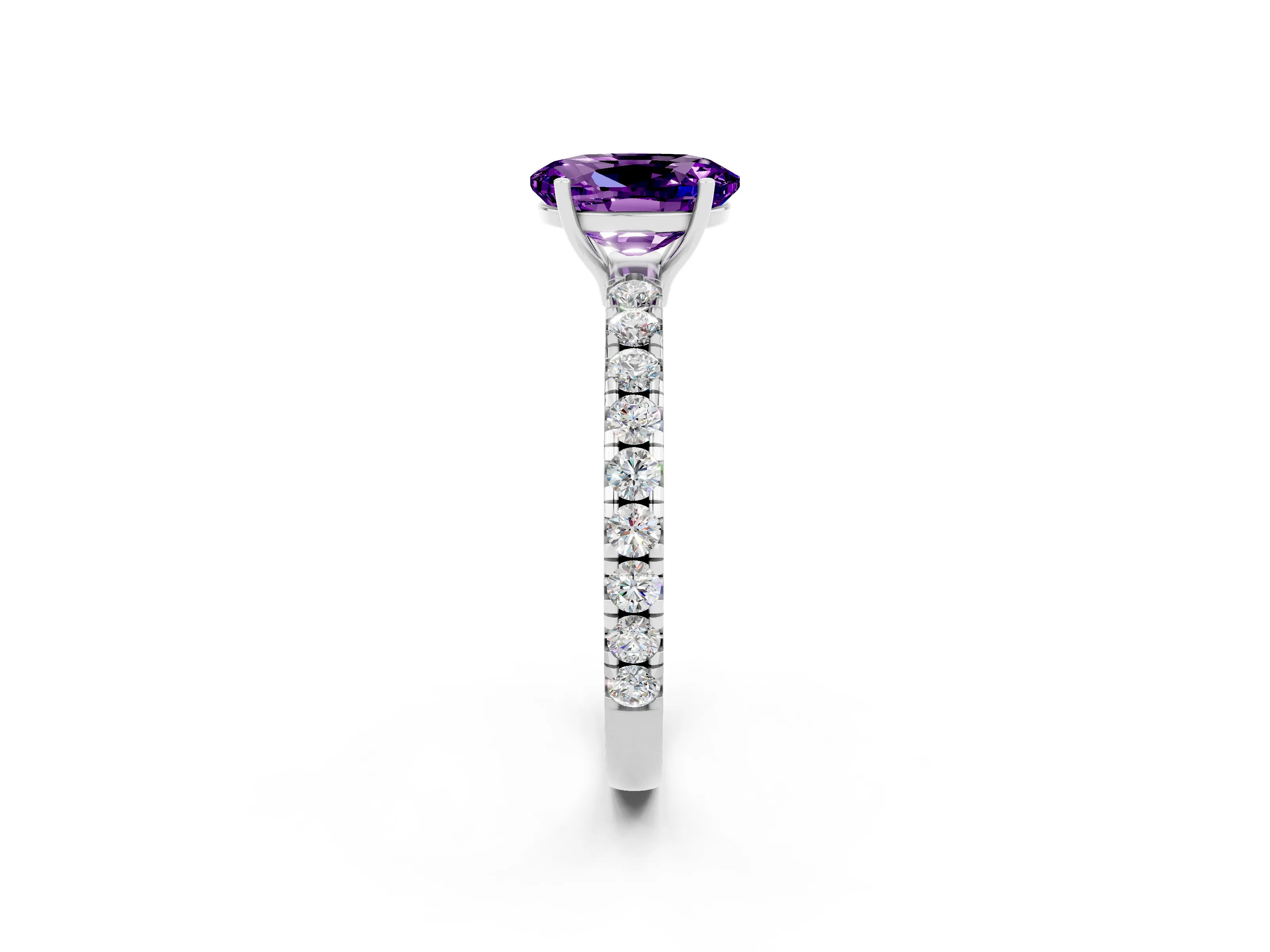 White gold Oval Cut Amethyst Pavé Solitaire Engagement Ring with Four-Prong Setting_24