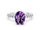 White gold Oval Cut Amethyst Pavé Solitaire Ring with Round Band and Prong Setting_36