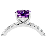 White gold Oval Cut Amethyst Pavé Solitaire Ring with Round Band and Prong Setting_40