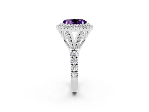 White gold Oval Cut Amethyst Pavé Split Shank Double Halo Engagement Ring_2