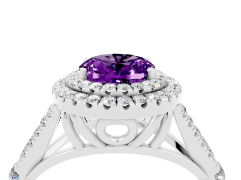 White gold Oval Cut Amethyst Pavé Split Shank Double Halo Engagement Ring_4