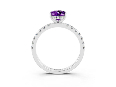 White gold Oval Cut Amethyst Pave Band Solitaire Ring with Four-Prong Setting_15