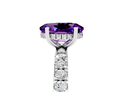 White gold Oval Cut Amethyst Pave Band Solitaire Ring with Four-Prong Setting_17