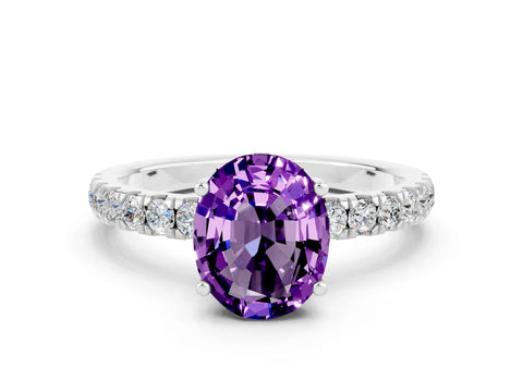 White gold Oval Cut Amethyst Pave Band Solitaire Ring with Four-Prong Setting_24