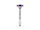 White gold Oval Cut Amethyst Pave Band Solitaire Ring with Four-Prong Setting_26