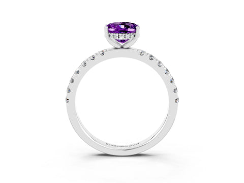 White gold Oval Cut Amethyst Pave Band Solitaire Ring with Four-Prong Setting_27
