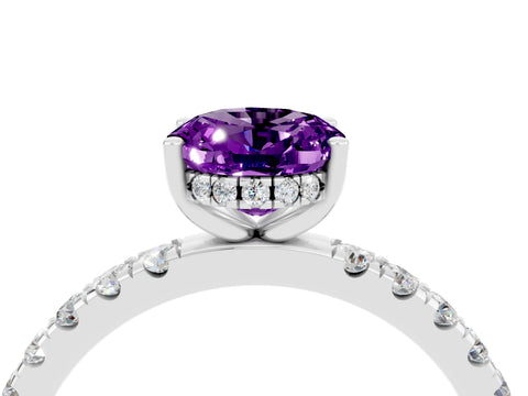 White gold Oval Cut Amethyst Pave Band Solitaire Ring with Four-Prong Setting_28