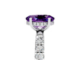 White gold Oval Cut Amethyst Pave Band Solitaire Ring with Four-Prong Setting_29
