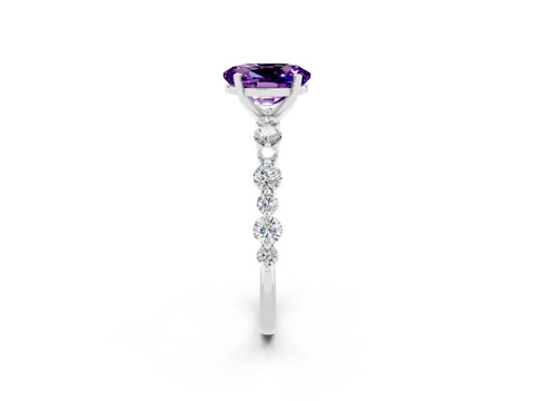 White gold Oval Cut Amethyst Prong Set Engagement Ring with Pavé Band_2
