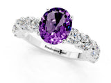 White gold Oval Cut Amethyst Prong Setting with Side Stones on a Pave Band_1