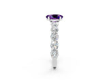 White gold Oval Cut Amethyst Prong Setting with Side Stones on a Pave Band_2