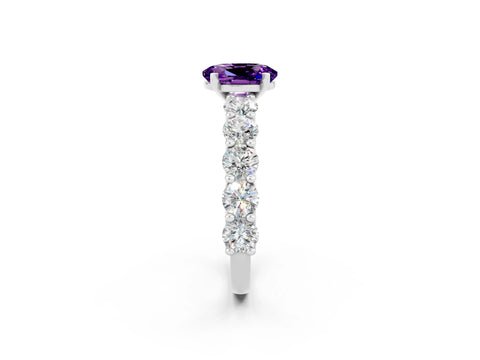 White gold Oval Cut Amethyst Prong Setting with Side Stones on a Pave Band_2