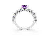 White gold Oval Cut Amethyst Prong Setting with Side Stones on a Pave Band_3