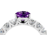 White gold Oval Cut Amethyst Prong Setting with Side Stones on a Pave Band_4