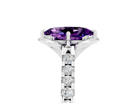 White gold Oval Cut Amethyst Ring with Pavé Band and Floral Prong Setting_5