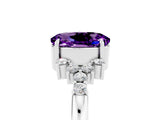 White gold Oval Cut Amethyst Ring with Side Stones and Four-Prong Setting_101
