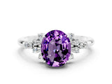 White gold Oval Cut Amethyst Ring with Side Stones and Four-Prong Setting_93