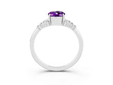 White gold Oval Cut Amethyst Ring with Side Stones and Four-Prong Setting_96