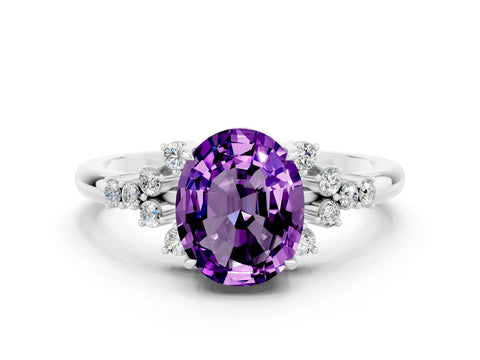 White gold Oval Cut Amethyst Ring with Side Stones and Four-Prong Setting_96