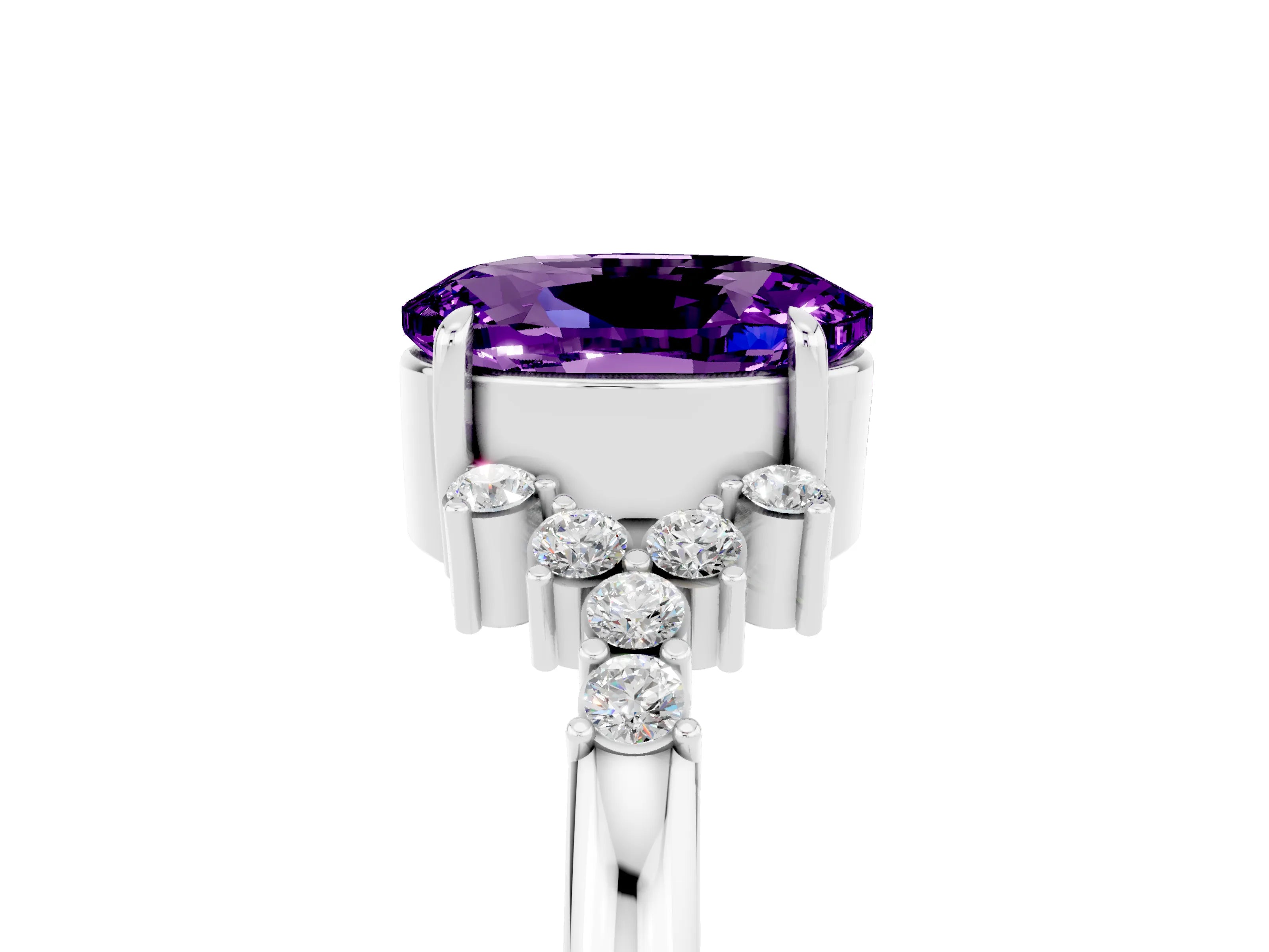 White gold Oval Cut Amethyst Ring with Side Stones and Four-Prong Setting_98