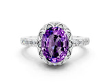 White gold Oval Cut Amethyst Scalloped Halo Engagement Ring with Round Shared Prong Band_12