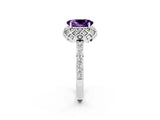 White gold Oval Cut Amethyst Scalloped Halo Engagement Ring with Round Shared Prong Band_14