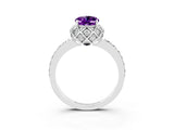 White gold Oval Cut Amethyst Scalloped Halo Engagement Ring with Round Shared Prong Band_15