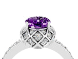 White gold Oval Cut Amethyst Scalloped Halo Engagement Ring with Round Shared Prong Band_16
