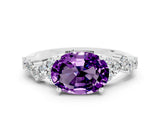White gold Oval Cut Amethyst Scattered Round Accent Ring with Prong Setting_24