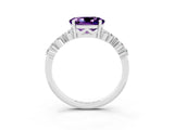 White gold Oval Cut Amethyst Scattered Round Accent Ring with Prong Setting_27