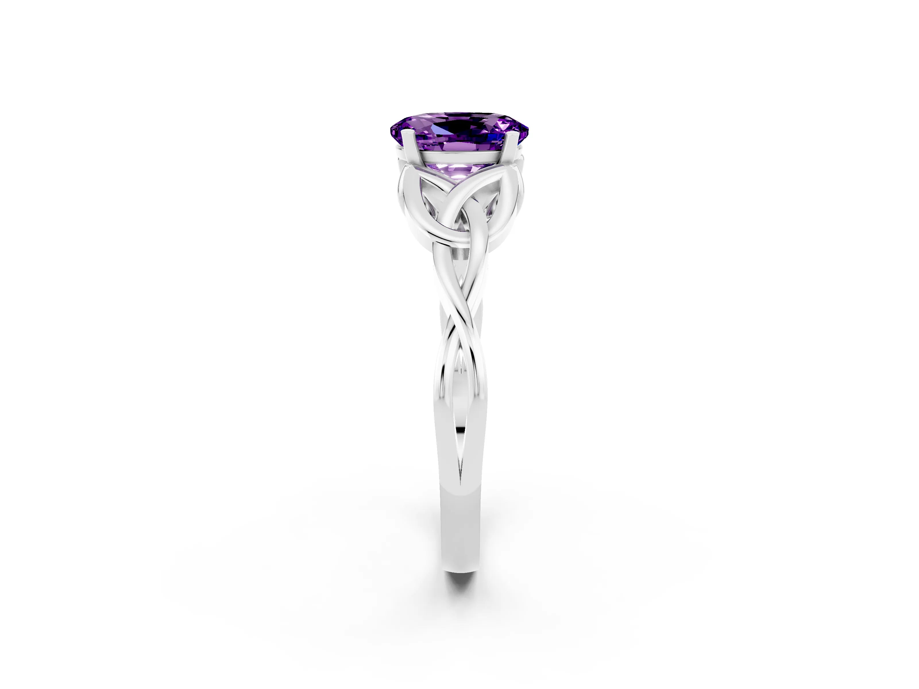 White gold Oval Cut Amethyst Solitaire Celtic Knot Ring with Four-Prong Setting_14