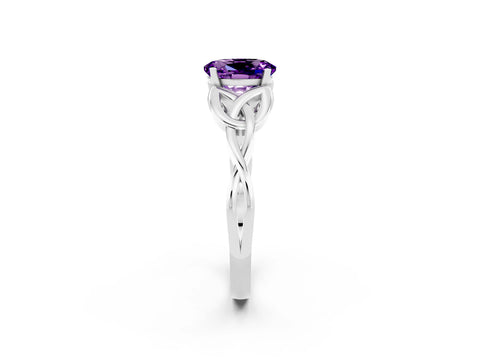 White gold Oval Cut Amethyst Solitaire Celtic Knot Ring with Four-Prong Setting_14