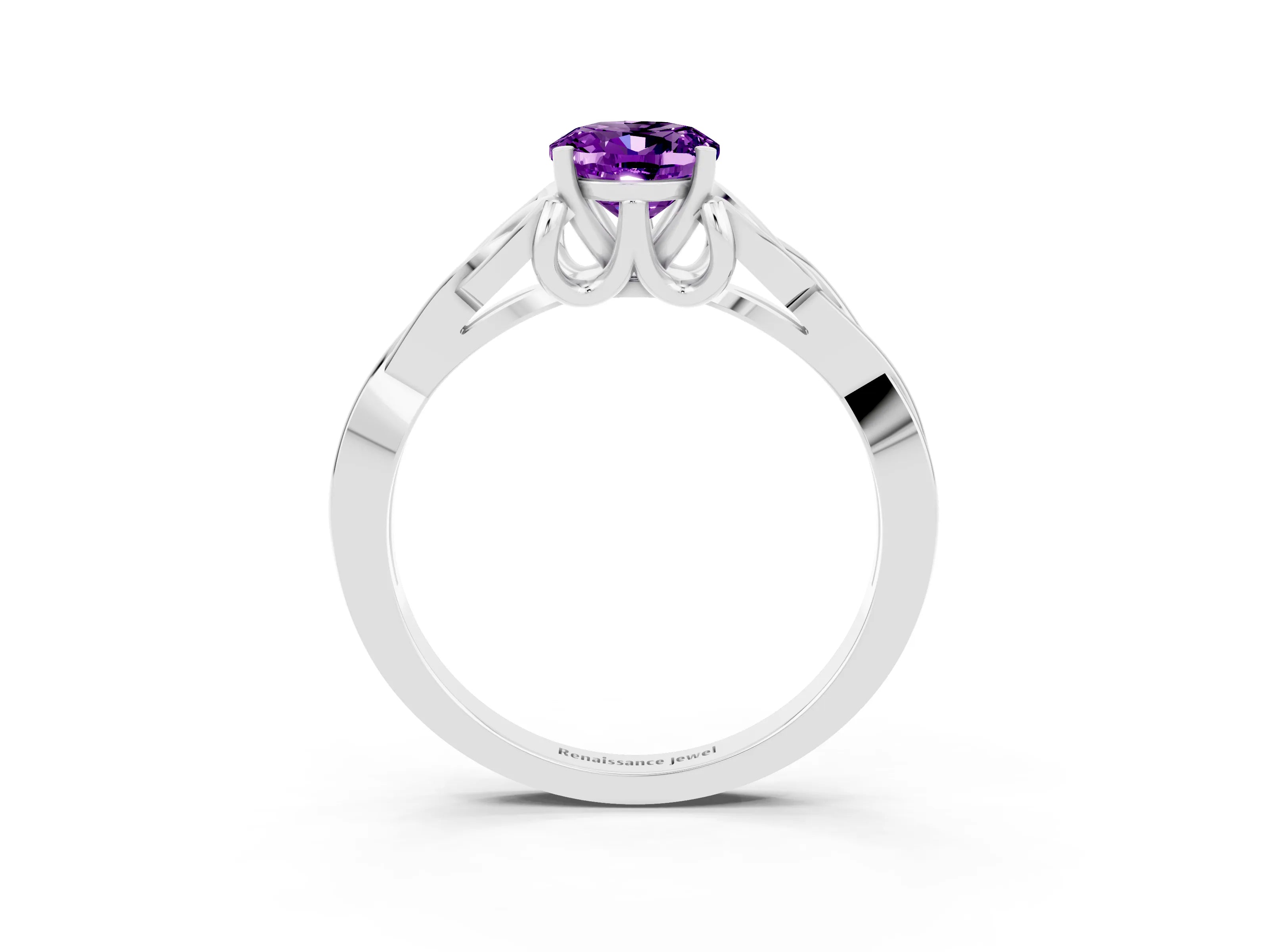 White gold Oval Cut Amethyst Solitaire Celtic Knot Ring with Four-Prong Setting_15