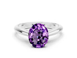 White gold Oval Cut Amethyst Solitaire Engagement Ring with Cathedral Setting and Four-Prong Mount_24