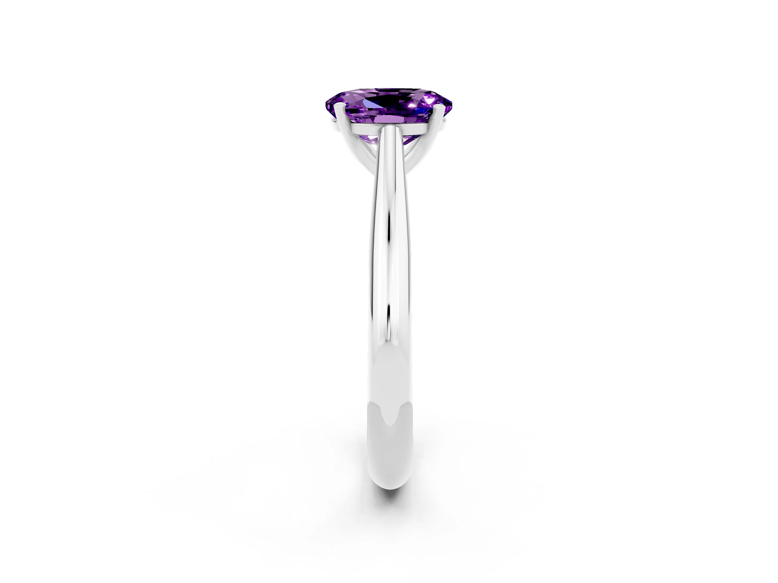 White gold Oval Cut Amethyst Solitaire Engagement Ring with Cathedral Setting and Four-Prong Mount_58