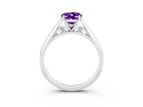 White gold Oval Cut Amethyst Solitaire Engagement Ring with Cathedral Setting and Four-Prong Mount_59