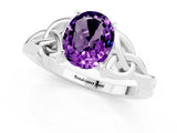 White gold Oval Cut Amethyst Solitaire Engagement Ring with Celtic Knot Band and Four-Prong Setting_1