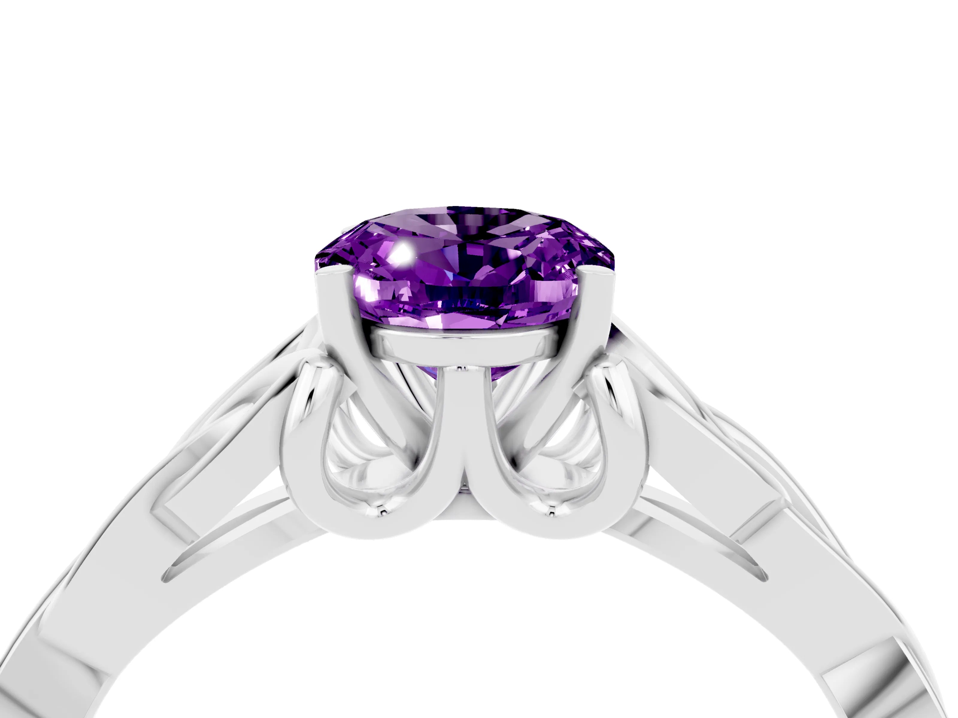 White gold Oval Cut Amethyst Solitaire Engagement Ring with Celtic Knot Band and Four-Prong Setting_4