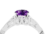 White gold Oval Cut Amethyst Solitaire Engagement Ring with Celtic Knot Band and Four-Prong Setting_4
