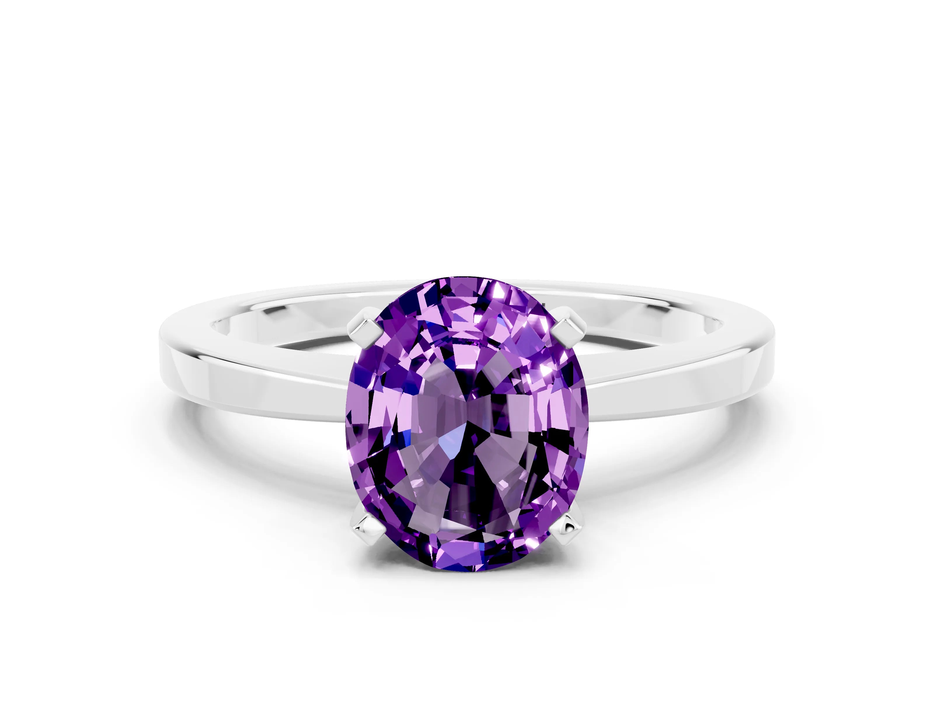 White gold Oval Cut Amethyst Solitaire Engagement Ring with Classic Band and Four-Prong Setting_24