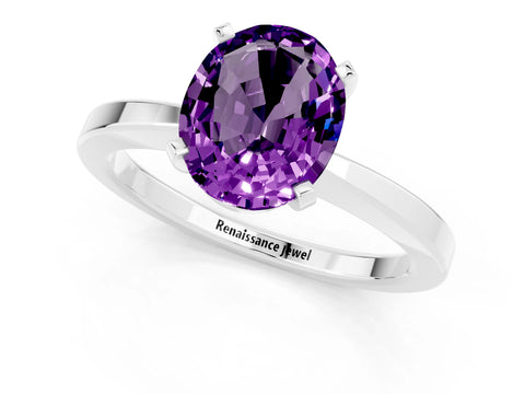 White gold Oval Cut Amethyst Solitaire Engagement Ring with Classic Band and Four-Prong Setting_25