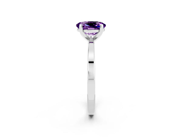 White gold Oval Cut Amethyst Solitaire Engagement Ring with Classic Band and Four-Prong Setting